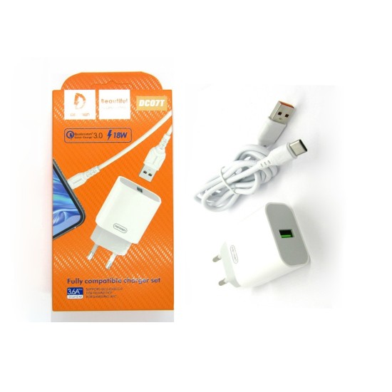 ADAPTADOR DE CARREGADOR DENMEN DC07T/DC07-T SMART HD 18W QC3.0 3.6A BRANCO